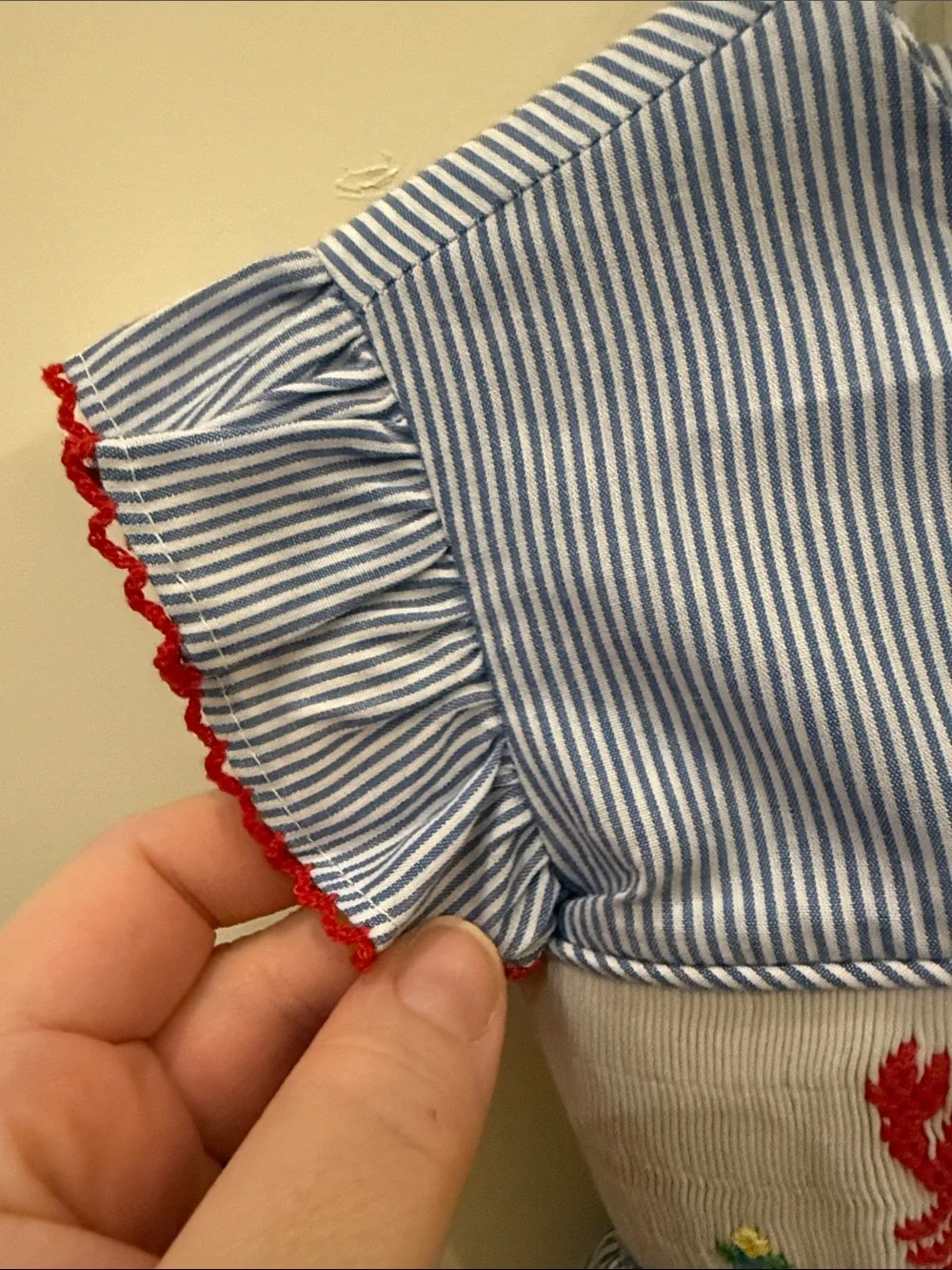 Remember Nguyen Blue & White Pinstripe Lobster Nautical Smocked Dress